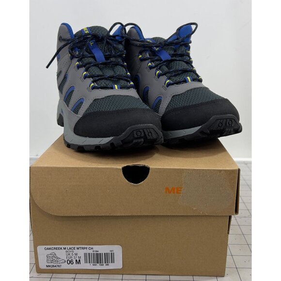 Merrell Boy's Oakcreek Mid Top Hiking Shoes Gray/Blue Sz. 6 Youth NEW - Picture 1 of 7